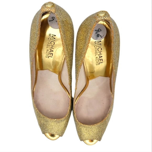 MICHAEL Michael Kors Gold Glitter 5" Heels Size 9.5M Leather - Picture 6 of 8